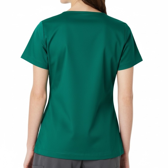 Women's Classic Fit V-Neck Stretch Scrub Top Hunter Green NWT Amazon Essentials - Picture 3 of 4